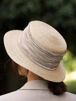 USPOP vasaros skrybėlę moterų šiaudų saulės skrybėlę paplūdimys skrybėlės moterų rafija šiaudines skrybėles atsitiktinis vientisos spalvos Britų vienodo pločio kraštų šiaudų fedoras