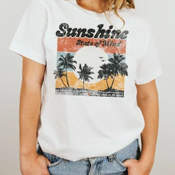 Sunshine State of Mind Marškinėlius Moterims, Vyrams Vasaros Palmių Grafinis Tees O Kaklo trumpomis Rankovėmis Viršūnes Camisas Mujer Moteriški Drabužiai
