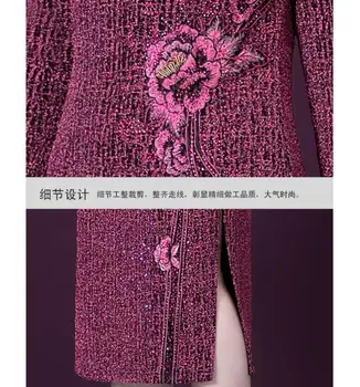 2021 Vietoje Slim Ilgomis Rankovėmis Cheongsam Suknelės Pavasario Temperamentas Lady Karšto Diamond Siuvinėjimo Moterų Vidutinio Amžiaus Ilga Suknelė