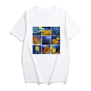 Naujas van Gogho meno aliejaus tapybai spausdinimo mielas atsitiktinis rankovės, trumpos rankovės Atsitiktinis medvilnės marškinėliai moteriška Vasaros T-shirt