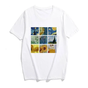 Naujas van Gogho meno aliejaus tapybai spausdinimo mielas atsitiktinis rankovės, trumpos rankovės Atsitiktinis medvilnės marškinėliai moteriška Vasaros T-shirt