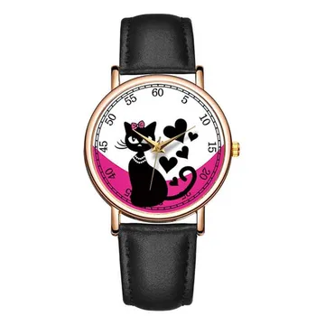 Laikrodžiai Moterims 2020 Naują Dizainą, Animaciją Kačių Dial Kvarcinis Laikrodis Odos Watchband Paprastas Laikrodis