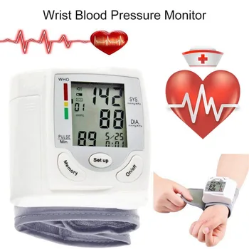Nešiojamų Automatinis Skaitmeninis LCD Ekranas Riešo kraujospūdžio matuoklis Prietaisas Širdies Plakimas Norma Pulso Matuoklis Priemonė Kamertonas ' Balta