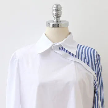 Nauji moteriški Marškinėliai Pavasario 2019 Mados Kratinys Nereguliarus Dizaino, Mėlynos ir Baltos spalvos Siūlėmis Stripe Marškinėliai Moteriška