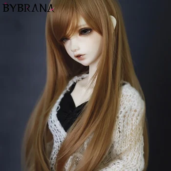 Bybrana-pelucas BJD MSD de tamaño justo, pelo de fibra de alta temperatura marrón largo, accesorios para muñecas, 1/3, 1/4 1/6