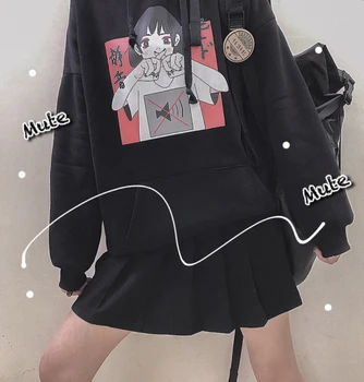 Gotikinio Stiliaus Hoodie Moterų Japonijos Kawaii Girl Spausdinti Candy Spalva Anime Romantiška Palaidinukė Žiemos Plius Aksomo Viršuje Harajuku