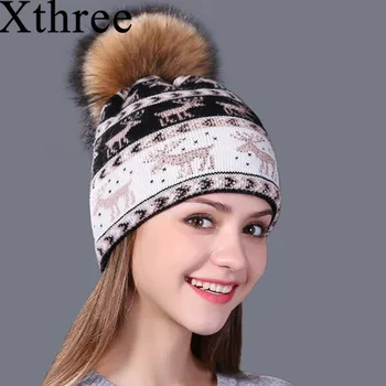 Xthree naujas nekilnojamojo mink pp pp Kalėdų vilnos triušio kailio megzta kepurė Skullies žiemos skrybėlę moterų, mergaičių skrybėlę feminino beanies skrybėlę