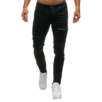 Naujas Mens Vientisos Spalvos Džinsai 2020 Naujas Mados Slim Pieštuku Kelnės Sexy Atsitiktinis Skylę Ripped Jeans Dizaino Streetwear