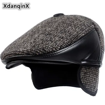 XdanqinX 2019 Žiemos Stiliaus Naujas Vyrų Skrybėlę Storas Vilnonis Šiltas Beretės Su Earmuffs Vyrų Kaulų Tėtis Kepurę Sunkvežimio vairuotojas Žiemą Kepurės Vyrams
