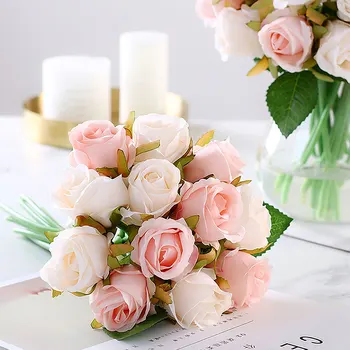 12 vadovai (daug Dirbtinių Rožių Žiedai, Vestuvių puokštė Naujųjų Metų Pink Royal Rose Šilko gėlių Namų Puošybai Vestuves Dekoras
