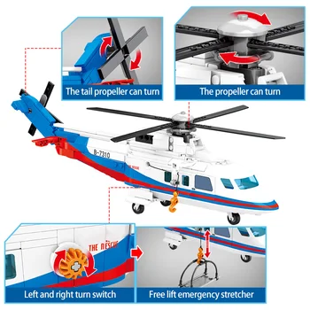 SEMBO 391pcs Miesto Policijos Sraigtasparnio Modelis Blokai Karinės Avarinių Gelbėjimo Lėktuvą Duomenys Plytų Žaislai Vaikams