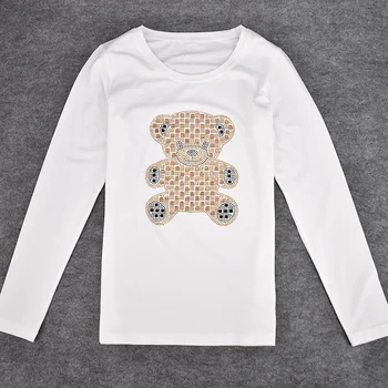 2016 m. Pavasarį, Rudenį Long Sleeve tee Gražių Animacinių filmų Lokys Kristalo Dizainas Atsitiktinis marškinėliai moterims marškinėliai femme camiseta feminina