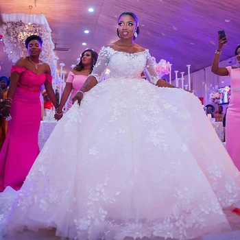 Vestidos De Novia Afrikos Kamuolys Suknelė Vestuvių Suknelė iki 2021 m. Backless nuo Peties Elegantiškas Nėrinių Vestuvių Suknelė Pusė Rankovės