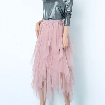 Moteriški sijonai Tiulio Faldas Mujer Moda 2020 Elastinga Sijonas Akių Tutu Femme Maxi Ilgas Klostuotas Midi Saias Jupe Moterų Sijonas Vasaros