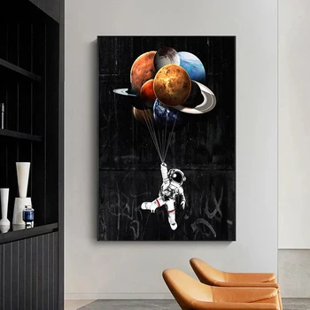 Modernus Ir Įdomus Meno Astronautas, Turintis Planetos Drobės Plakatas Ir Spausdinimo Kraštovaizdžio Sienos Menas Nuotraukas Kambarį