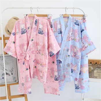 Japonų Tradicinio Stiliaus Moteris Pižama Sleepwear Spausdinti Cottom Kimono Yukata Meilužis Namų Chalatas Pižamą Laisvalaikio Drabužiai