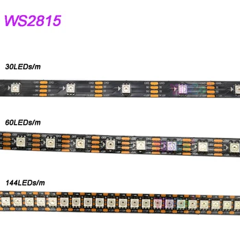 DC12V WS2815 pikselių led šviesos juostelės,Naudojamos Dual-signalas, Smart,30/60/144 taškų/led/m, Juoda/Balta, PCB,IP30/IP65/IP67