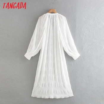 Tangada moterų dot siuvinėjimo balta negabaritinių suknelė ilgomis rankovėmis moterys klostuotas 