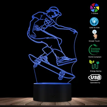 Riedlenčių Lempos Išskirtinis Skateboarder 3D Iliuziją, Apšvietimo Meno Berniukas Kambario Dekoro Naktį Lempos Vaikai Mieguistas Šviesos USB Stalo Lempa