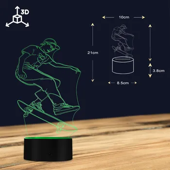 Riedlenčių Lempos Išskirtinis Skateboarder 3D Iliuziją, Apšvietimo Meno Berniukas Kambario Dekoro Naktį Lempos Vaikai Mieguistas Šviesos USB Stalo Lempa