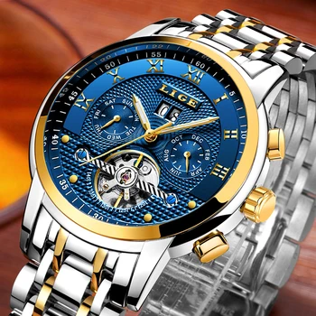 Relogio Masculino LIGE Vyrai Laikrodžiai Top Brand Prabangus Automatinis Mechaninis laikrodis Vyrams Full Steel Verslo Vandeniui Sporto Laikrodžiai