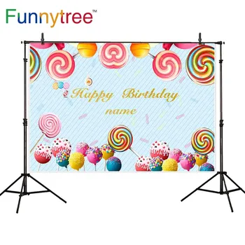 Funnytree fone fotografijos saldainiai baras spalvinga šviesiai mėlyna Pasirinktinį pavadinimą vaiko gimtadienio photocall backdrops tapetai