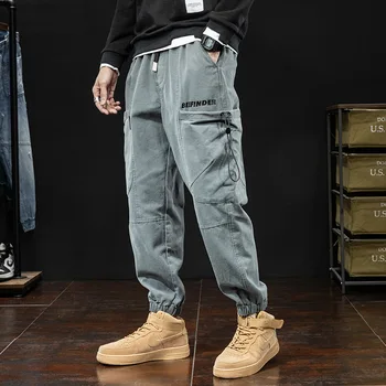 Mados Streetwear Vyrų Džinsai Aukštos Kokybės Palaidi Tinka Didelės Kišenės Krovinių Kelnės Vyrams Elastinga Juosmens Haremo Kelnės Hip-Hop Jogger Kelnės