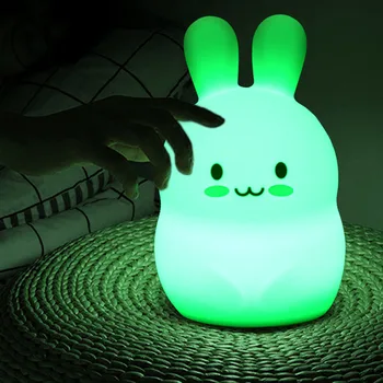 Triušis LED Naktį lengvo Prisilietimo Jutiklis RGB Baterija Animacinių filmų Silikono Katytė Miegamojo, Naktiniai staleliai, Lempa, Vaikams, Vaikų, Kūdikių Dovanų