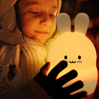 Triušis LED Naktį lengvo Prisilietimo Jutiklis RGB Baterija Animacinių filmų Silikono Katytė Miegamojo, Naktiniai staleliai, Lempa, Vaikams, Vaikų, Kūdikių Dovanų