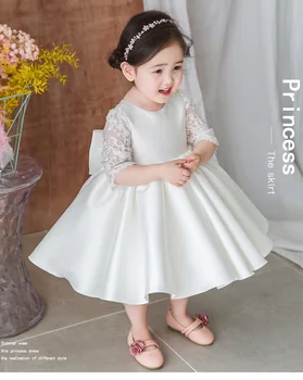 Vestuvių Mergaičių Suknelė Princesė, Vaikams, Suknelės Mergina Nėrinių Lankas Baby 1-ojo Gimtadienio Mergaičių Suknelė Balta Krikšto Krikštynų Suknelė