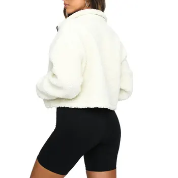Naujas Moterų Mados Žiemą Šiltas Outwear Vientisos Spalvos Ilgomis Rankovėmis Megztiniai, Paltai Prarasti Pliušinis Kailis