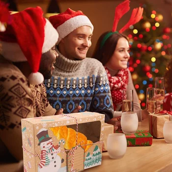 Karšto 12cPcs Kraft Popieriaus Langelį Kalėdų Saldainių, Sausainių Dėžutė PVC Langą Meduoliai su imbiero priedais Slapukas Langelį Pakuotės Dėžutė