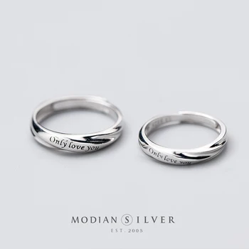 Modian Romantiška Išraižytas Raides Žiedas Vyrams ir Moterims 925 Sterlingas Sidabro Pora Aukščio Mėgėjams Vestuvinį Žiedą, Fine Jewelry