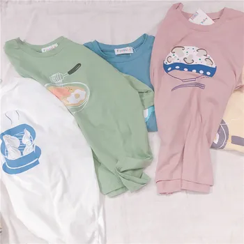Japonijos Vasaros Naują Moterų Saldus T-shirts Animacinių filmų Spausdinti ie Mori Mergina trumpomis Rankovėmis T-shirt Paauglių Mergaičių Studentų Viršūnes Prarasti Tee