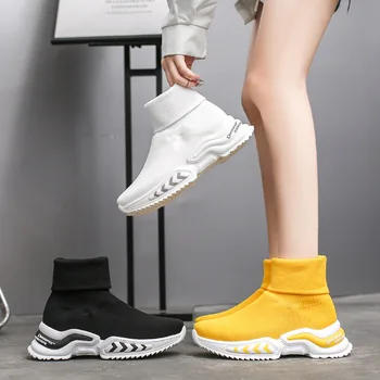 Fujin kvėpuojantis moterų sportbačiai oro akies platforma stambusis slydimui dėl moterų sportbačiai bateliai patogus, minkštas aukštos viršų batai, kojinės