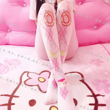 3D Atspausdintas Animacinių filmų Cute Girl Šilko Kojinės Pink Serijos Triušis Katės Letena Aukštos Kojos Kelio Kojinės Kawaii Sexy Kojinės Moterims