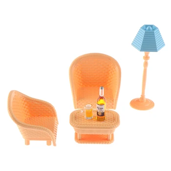 Aukštos Kokybės 6Pcs/set 1:12 Miniatiūriniai Lėlių Gyvenimo Kambario Baldai, Kėdės, Lempos Arbatos Stalo