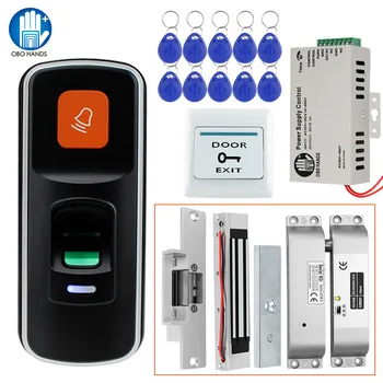 RDA Biometriniai Pirštų Prieigos Valdymo Sistemos Rinkinys+Elektros Magnetinių/Strike/Varžtas Lock+Exit Mygtuką+Maitinimas+10Keyfobs