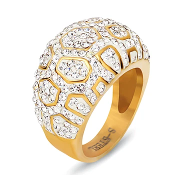 Originali Aukso Spalvos Kristalų Nutiesti Nerūdijančio plieno Žiedai, Vestuvių Prekės bižuterijos Femme Bijoux Moterims