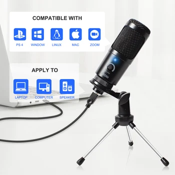 USB Mikrofono Kondensatoriaus D80 Įrašymas Mikrofonas su Stovu ir Žiedas Šviesos PC Karaoke Srautinių Transliacijų 