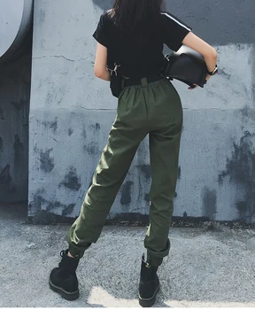 Moterų Kelnės 2019 Mados Aukšto Liemens Kelnės Moterims Krovinių Kelnės Kulkšnies Ilgis Armijos Žalia Juoda Poilsiu Streetwear Moterų Kelnės