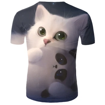 3D katė print T-shirt vyrams ir moterims vasaros įdomus trumparankoviai viršuje atsitiktinis O-kaklo gyvūnų, T-marškinėliai, cat streetwear T-shirt