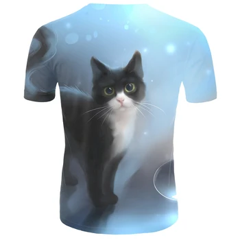 3D katė print T-shirt vyrams ir moterims vasaros įdomus trumparankoviai viršuje atsitiktinis O-kaklo gyvūnų, T-marškinėliai, cat streetwear T-shirt