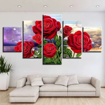 Nuotraukos su Rėmeliais HD Spausdinti Modernus Dekoro 5 Skydelis Gražus Raudonos Rožės, Gėlės Namuose Gyvenimo Kambario Sienos Meno Tapybos Modulinės Drobė