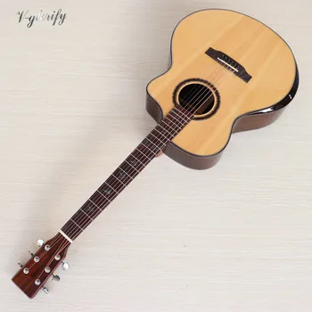Blizgančios 41inch akustinė gitara kietas eglės viršuje lapų inlayed cutaway dizainas 6 styginių, liaudies gitara su radianas kampe