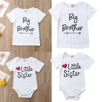 Baby Girl Trumpas Rankovės Bodysuit Big Brother T-shirt derinti Drabužius Vasaros Drabužių Vasarą Kūdikis, Vaikas Viršūnes Atsitiktinis Medvilnės Drabužius