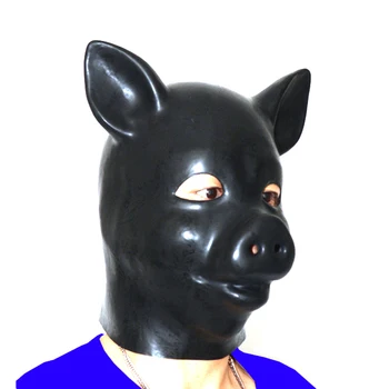 Latekso gumos fetišas gyvūnų kaukė su nugaros užtrauktuku Skrybėlės gaubtu piggy cosplay aksesuaras vergas