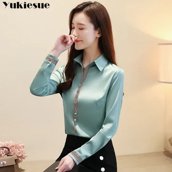 Korėjos kasdienių drabužių šifono palaidinė elegantiškas moterų ilgomis rankovėmis office susiuvimo šifono elegantiškas marškinėliai moterims topai plius dydis