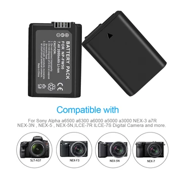 2vnt 2000mAh NP-FW50 NP FW50 Fotoaparato Baterija + USB Dual LCD Įkroviklio Sony Alpha a6500 a6300 a7 7R a7R a7R II a7II NEX-3 IR NEX-3N