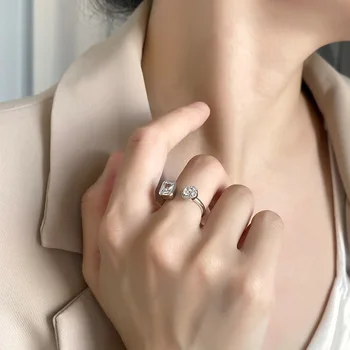 Korėjos 925 sterlingas sidabro žiedas mados Joker geometrijos cirkonis atidaryti žiedas temperamentas prabangių papuošalų didmeninė priedai